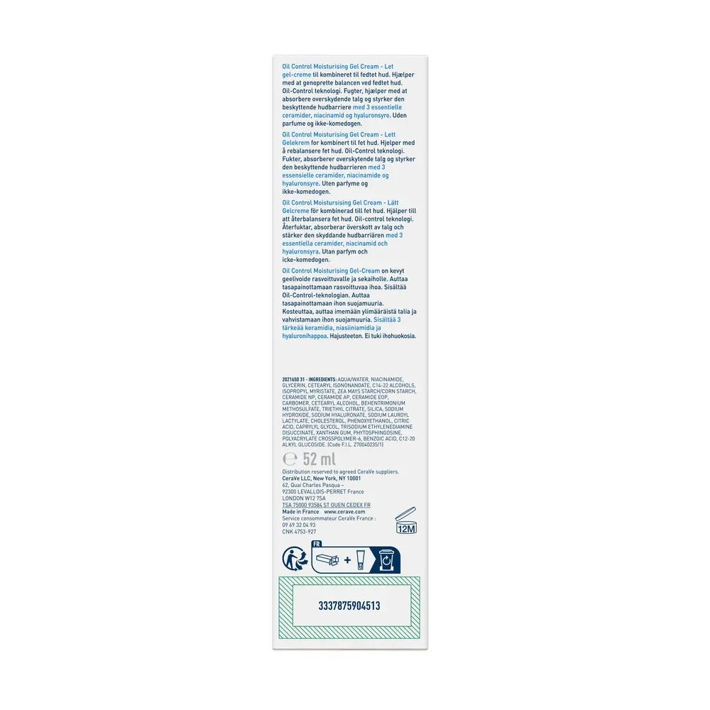 CeraVe Oil Control Gel - Crema Hidratante x52ml - TIENDA PIEL