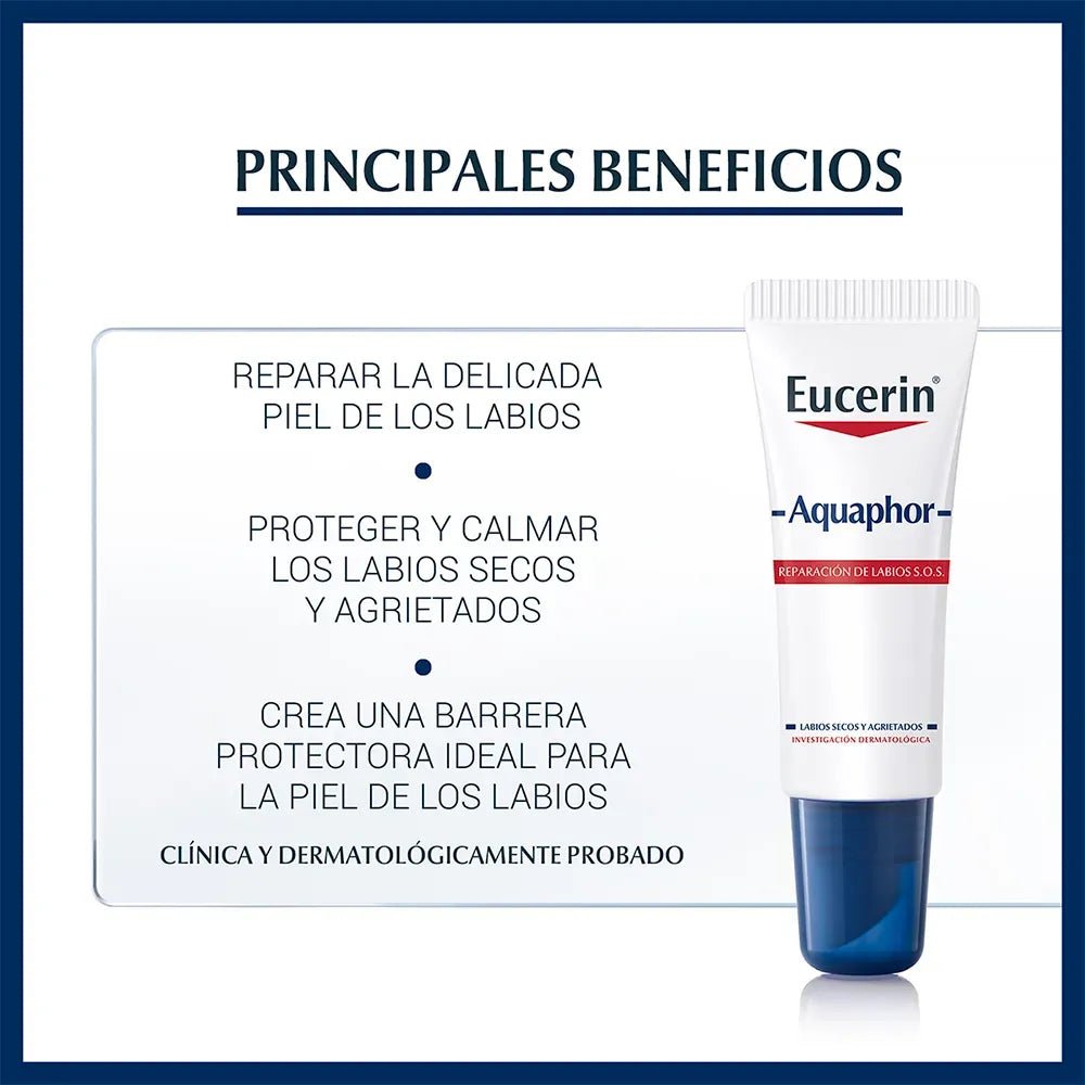 Eucerin Aquaphor Reparación de Labios SOS x10ml - TIENDA PIEL