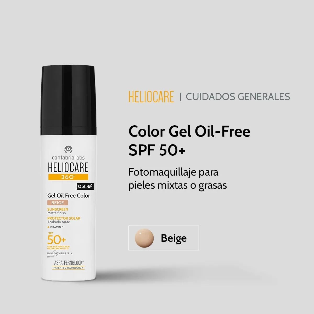 Heliocare 360° Fotoprotector Gel Oil Free Color Beige SPF50+ x50ml